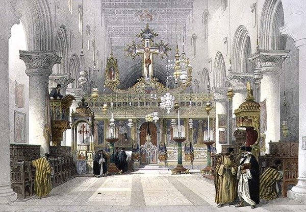 Capela do Convento de Santa Catarina no Monte Sinai, 21 de fevereiro de 1839, placa 112 do Volume III de "A Terra Santa", gravada por Louis Haghe (1806-85) pub. 1849 (litho) de David (after) Roberts