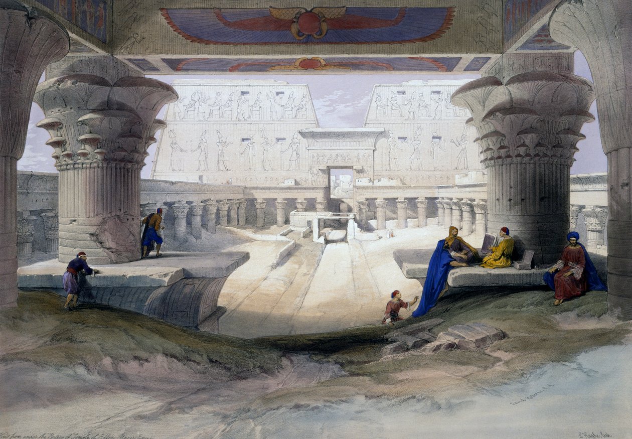 Templo de Edfu, gravura de desenho de David Roberts (1796-1864), do Egito e Núbia de David (after) Roberts