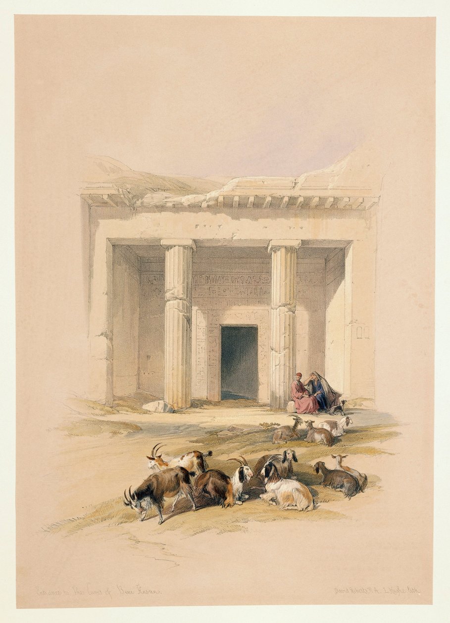 Egito, entrada nas Grutas de Beni Hassan, gravura baseada em desenho de David Roberts de David (after) Roberts