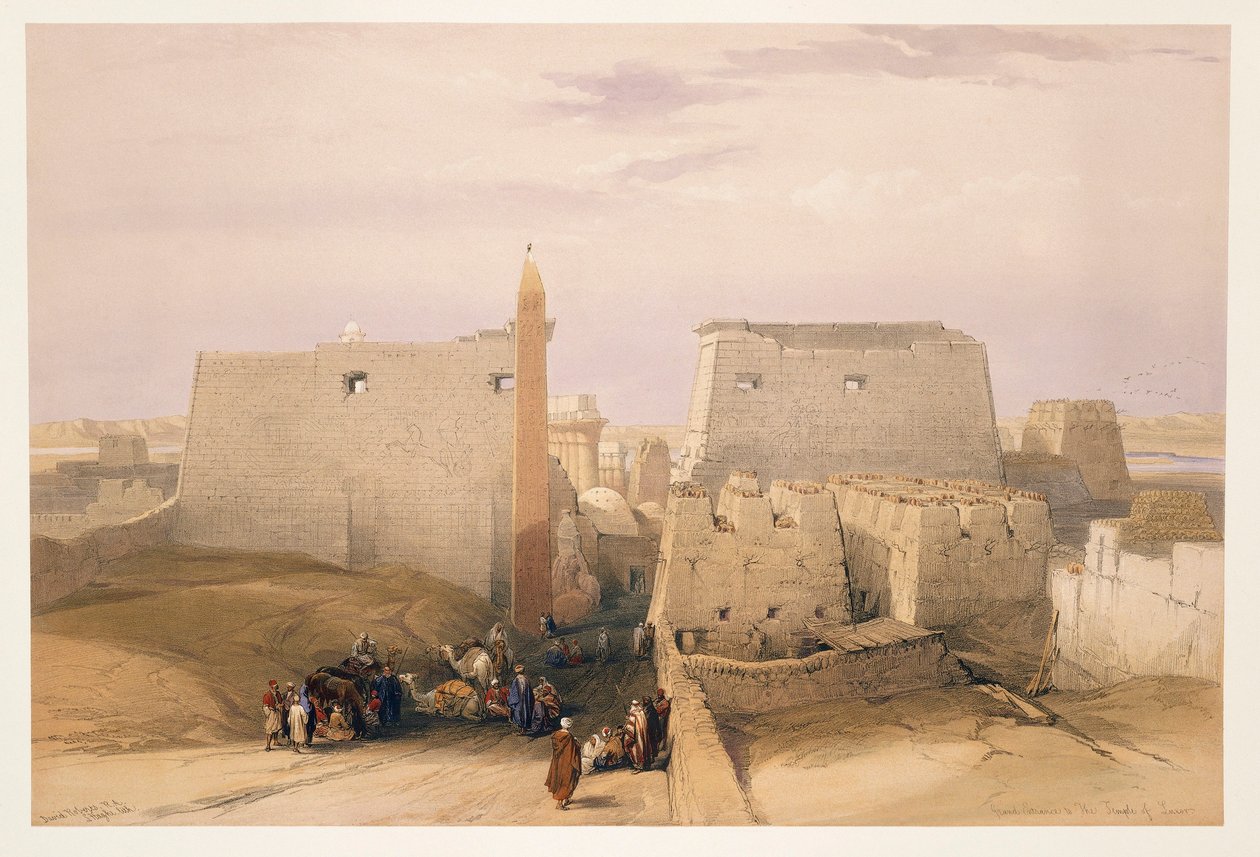 Egito, entrada no Templo de Luxor, gravura baseada em desenho de David Roberts de David (after) Roberts