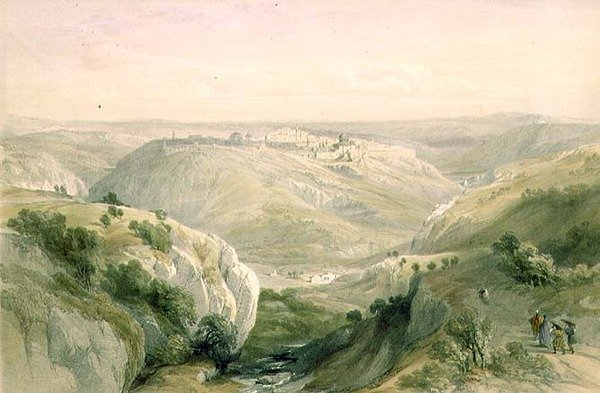 Jerusalém do Sul, 12 de Abril de 1839, placa 10 do Volume I de "A Terra Santa", gravada por Louis Haghe (1806-85) pub. 1842 (litho) de David (after) Roberts