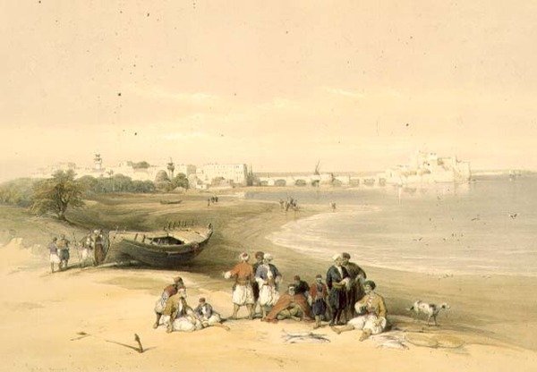 Sarda, antiga Sidon, 28 de Abril de 1839, placa 73 do Volume II de "A Terra Santa", gravada por Louis Haghe (1806-85) pub. 1843 (litho) de David (after) Roberts