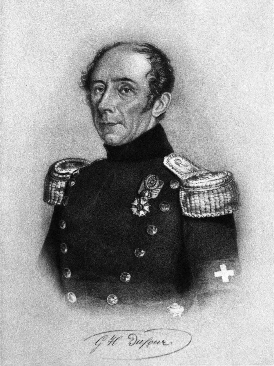 Retrato de Guillaume-Henri Dufour (1787-1875), general suíço, engenheiro, topógrafo e co-fundador do Comité Internacional da Cruz Vermelha, gravura após desenho de Karl Friedrich Irminger (1813-1863) de John Ward Dunsmore
