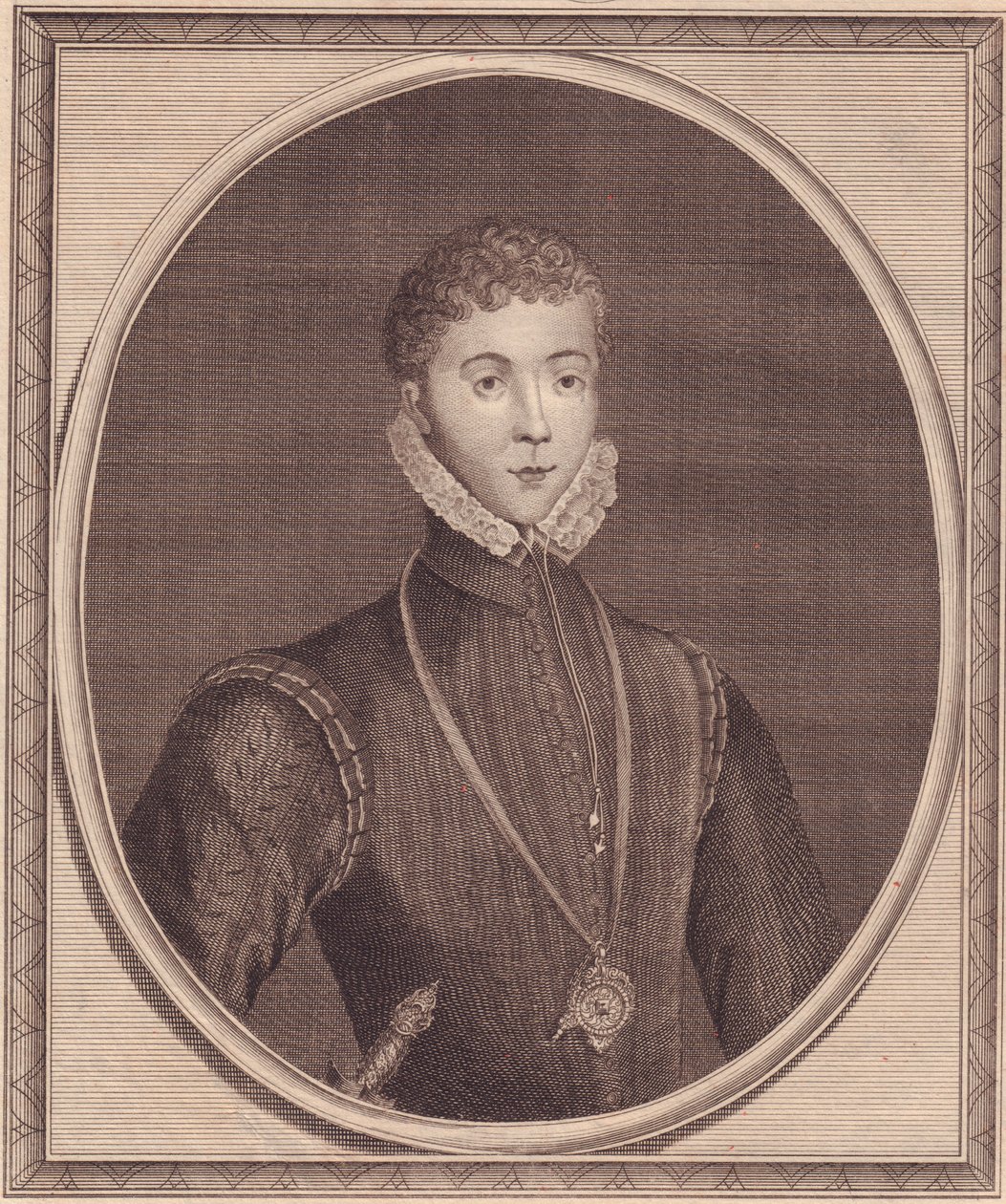 Retrato de Henry Stuart, Lord Darnley (1545-1567), King Consort of Scotland, gravura em cobre de John Goldar (1729-1795) de pintura de Lucas de Heere de John Ward Dunsmore