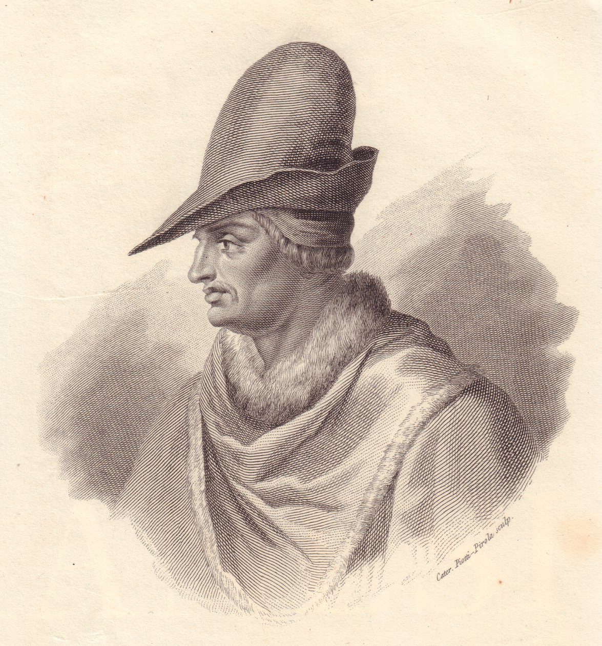 Retrato do líder militar italiano Uguccione della Faggiola (1250-1319), gravura em cobre de Caterina Piotti-Pirola de John Ward Dunsmore