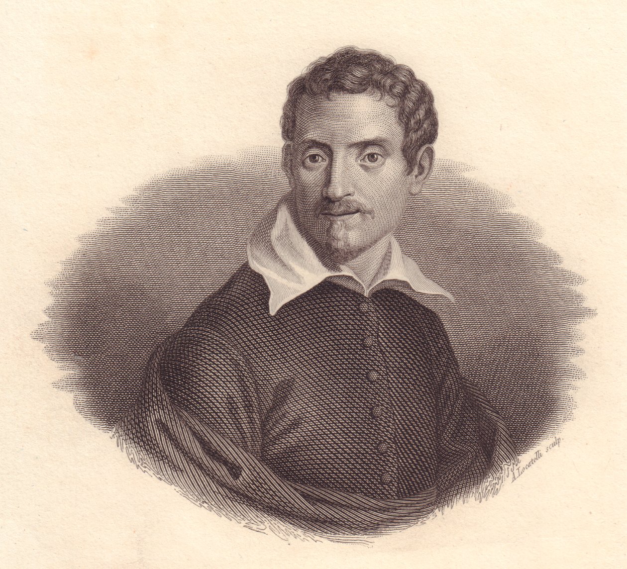 Retrato do pintor italiano Domenico Zampieri também conhecido como Domenichino (1581-1641), gravura em cobre de A Locatelli de John Ward Dunsmore