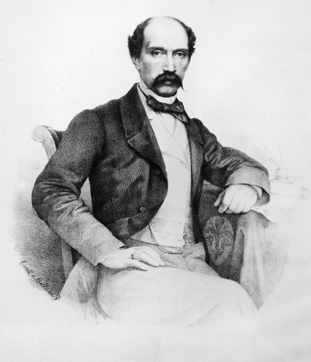Retrato do Marquês Ferdinando Bartolommei (1821-1869), revolucionário e político italiano que teve um papel importante nos eventos políticos da Toscana de 1848 a 1860, gravando de John Ward Dunsmore