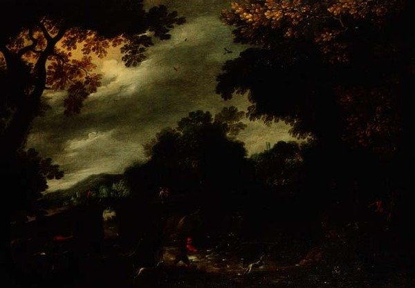 Caça ao veado em uma paisagem arborizada de David (circle of) Vinckboons