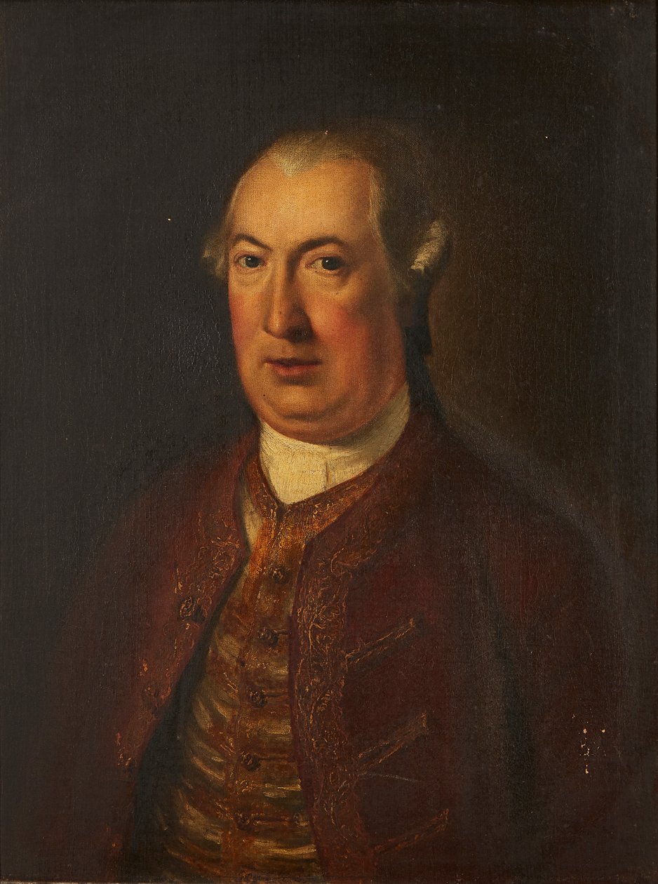 Retrato de meio comprimento de um cavalheiro em uma jaqueta e colete bordados (óleo sobre tela) de David (follower of) Martin