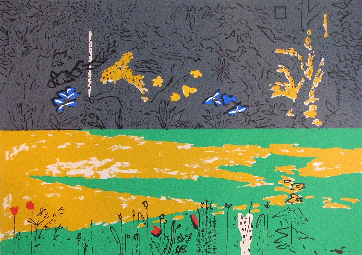 Garden, Dark Border with Blue Lillies (serigrafia) de David Alan Redpath Michie