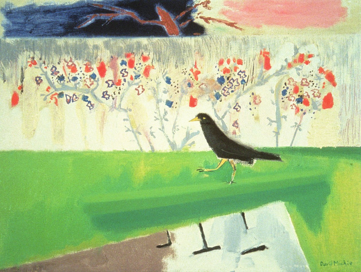 Mynah e Roses (óleo sobre tela) de David Alan Redpath Michie