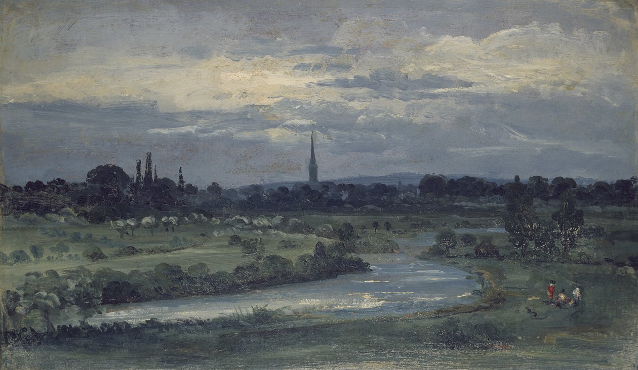 Vista da casa de Pugin perto de Salisbury (óleo no millboard, montado como um desenho) de David Charles Read