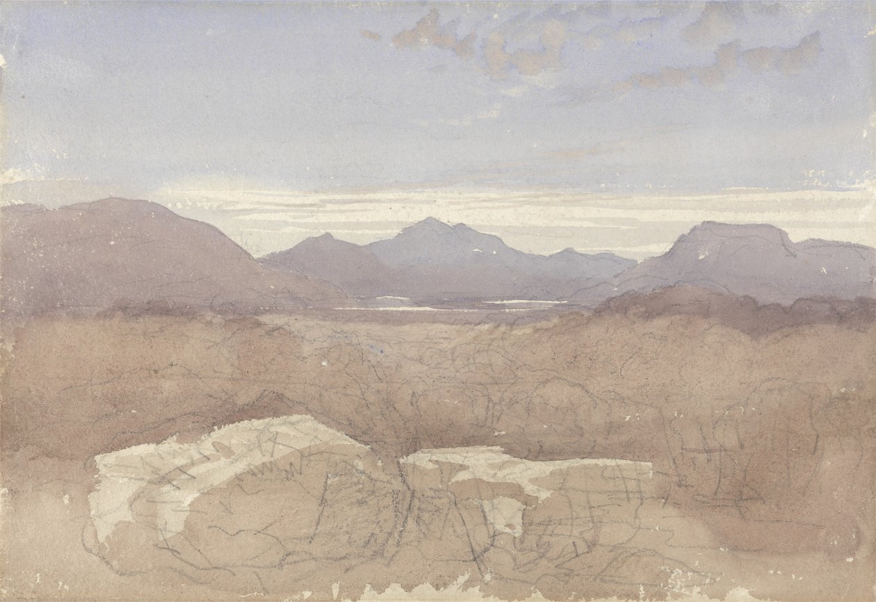 A Mountainous View, North Wales, c.1818 (w - c e grafite no papel) de David Cox