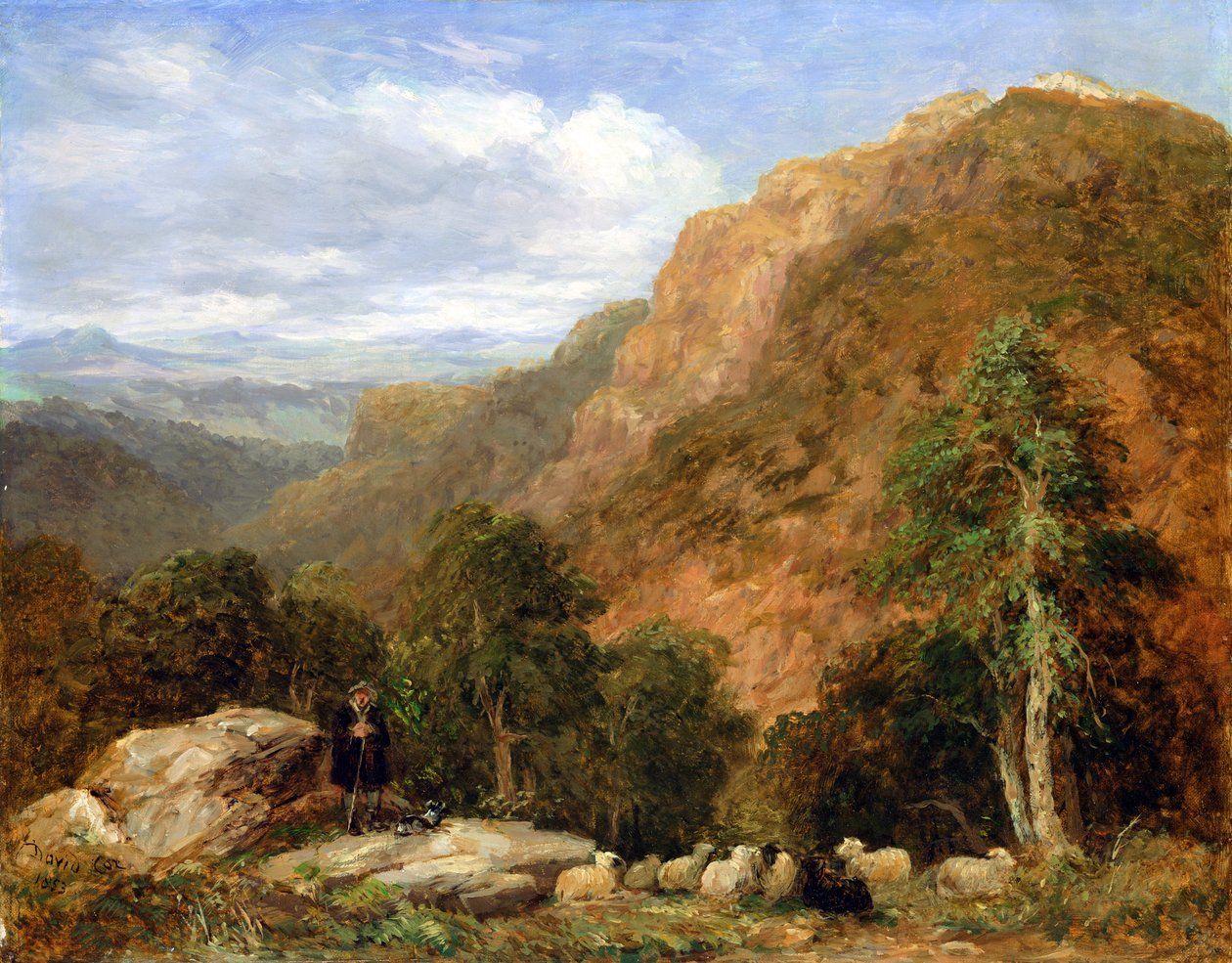 Uma vista de cima de Bettws-y-Coed, Moel Siabod e a cordilheira de Snowdon à distância, 1853 de David Cox