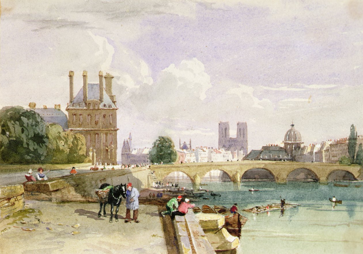Vista do Pavillon de Flore e das Tulherias a partir do Sena, Notre Dame, Paris de David Cox