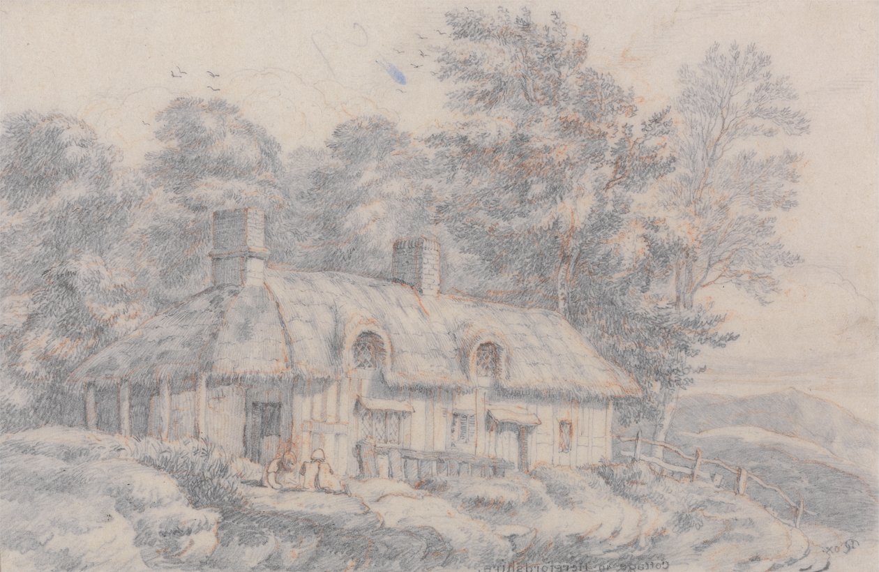 Casa de campo em Herefordshire, c.1820 (grafite no papel) de David Cox