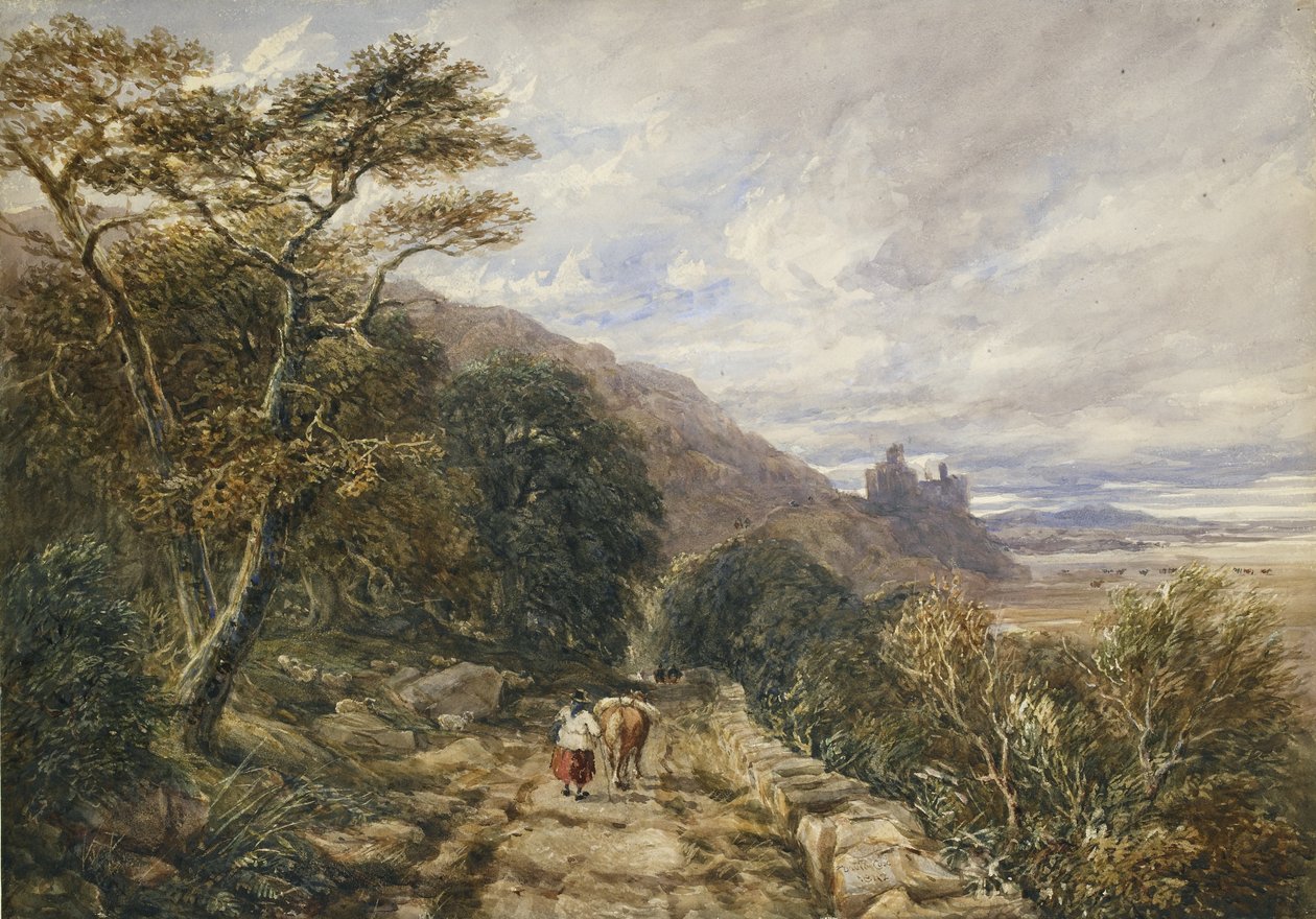 Trilha do país levando ao castelo de Harlech, 1842 (aquarela e bodycolour sobre grafite) de David Cox