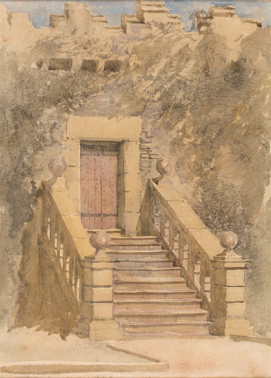 Porta de entrada em Haddon Hall, c.1845 (aguarela e lápis sobre papel) de David Cox