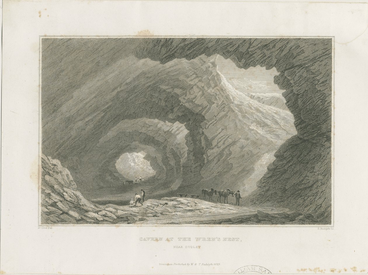 Dudley - Caverna no Ninho de Wren: gravura em aço, nd [c 1829] de David Cox