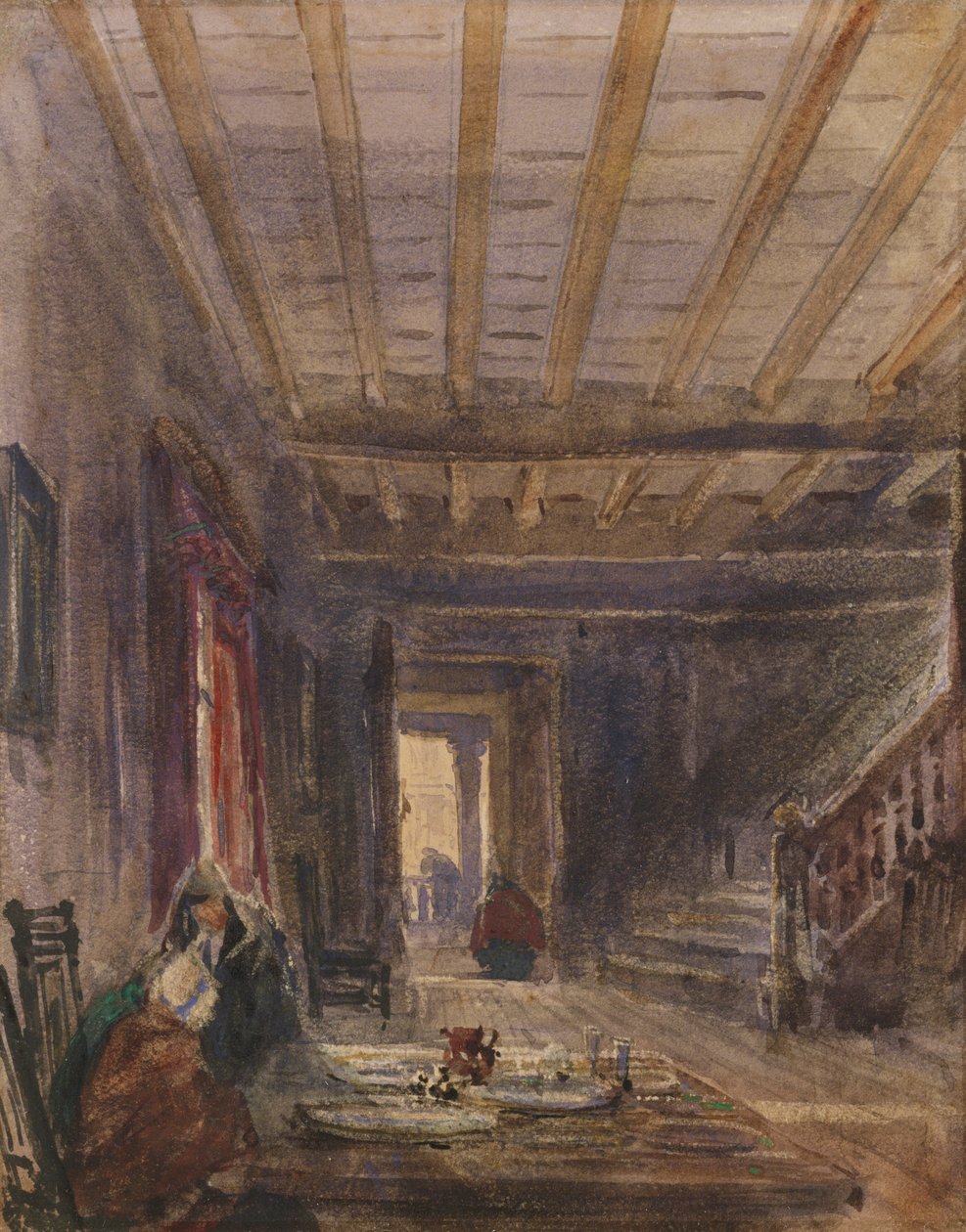 Interior com figuras em uma mesa (wc no papel) de David Cox
