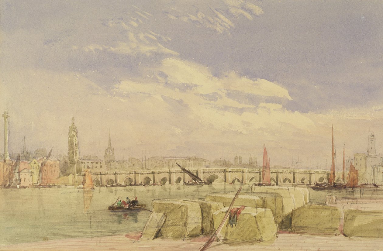 London Bridge, c.1828-30 (wc e bodycolour sobre grafite sobre papel) de David Cox