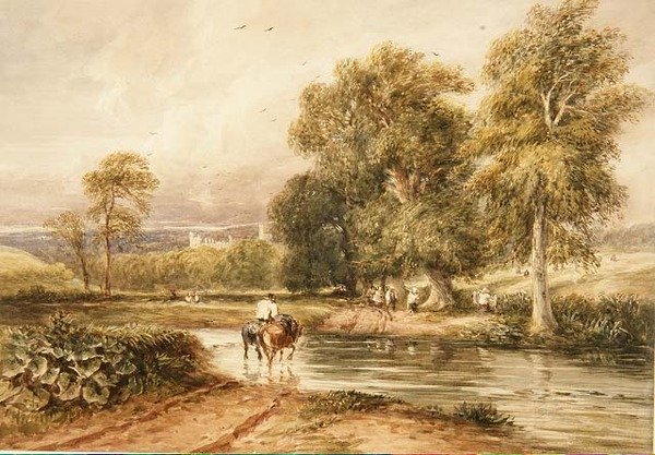 No.1789 Voltando do Hayfield, com uma vista distante do Haddon Hall (aquarela sobre papel) de David Cox