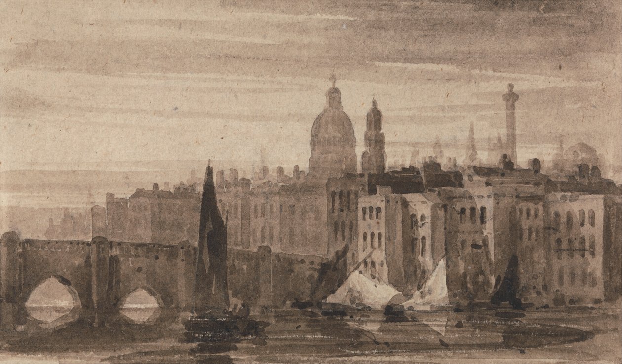A velha Ponte de Londres e a Catedral de St. Paul do Tamisa de David Cox