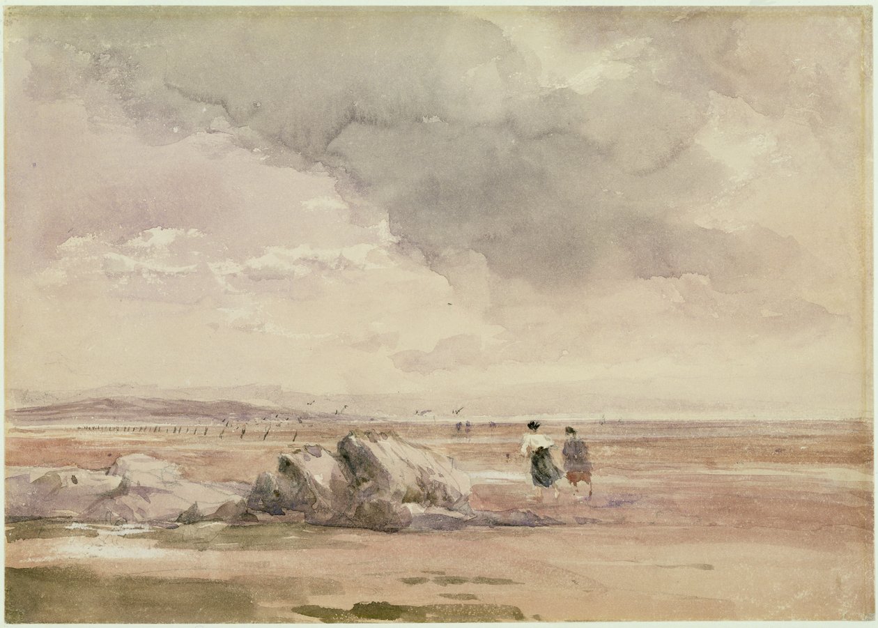 Em Lancaster Sands, Low Tide, c.1840-47 (w - c, caneta e tinta preta e lápis no papel) de David Cox