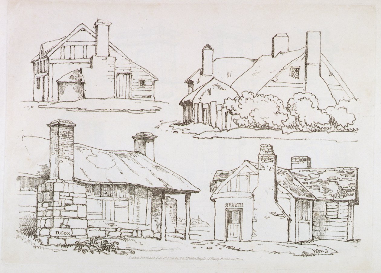 Placa 3 de Lições Progressivas na Paisagem para Jovens Iniciantes, 1816 (gravura em terra macia) de David Cox