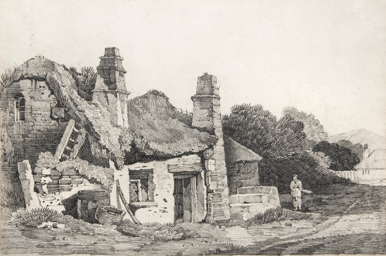 Casa de campo em ruínas (desenho) de David Cox