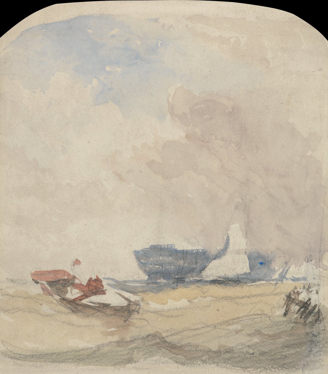Estudo do mar com o Hulk, o barco à vela e o barco a remos de David Cox