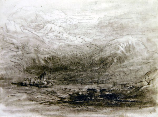 Snowdonia (giz preto sobre papel) de David Cox