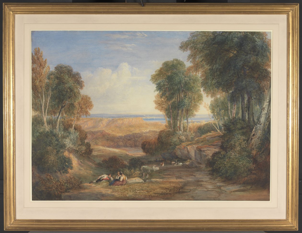 A confluência do Severn e do Wye com Chepstow ao longe de David Cox
