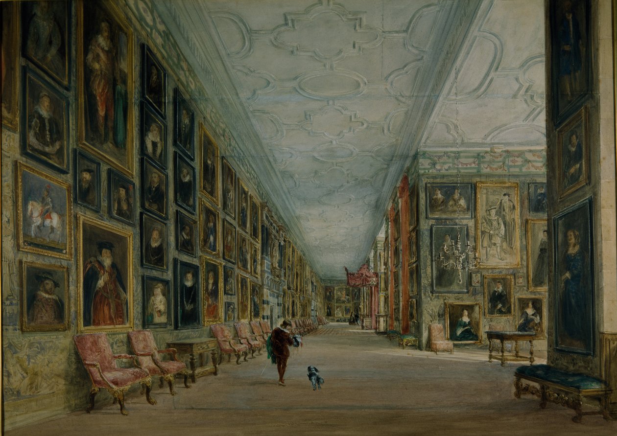 The Long Gallery, Hardwick (aguarela sobre papel) de David Cox