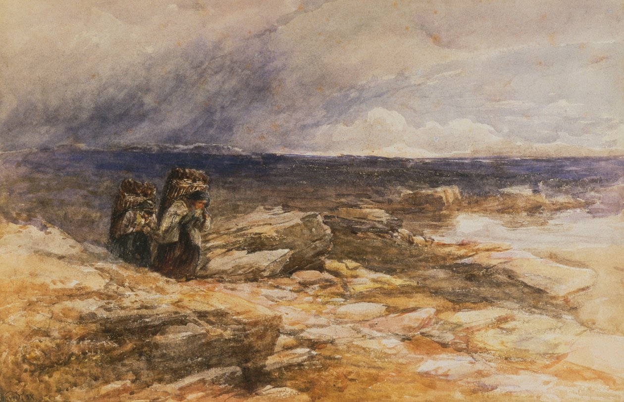 The Peat Gatherers perto de Bettws-Y-Coed, North Wales (aquarela) de David Cox