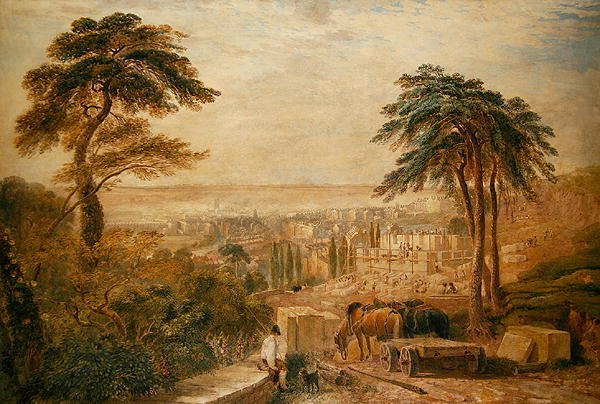 Vista sobre uma cidade (aguarela sobre papel) de David Cox