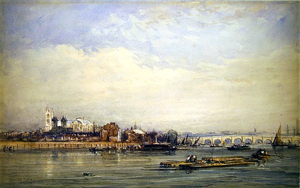 Westminster and the Thames from the Battersea Shore (aguarela sobre papel) de David Cox