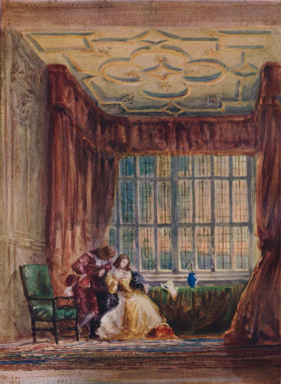 O interior da longa galeria, Haddon Hall, Derbyshire, 1833 de David Cox the elder