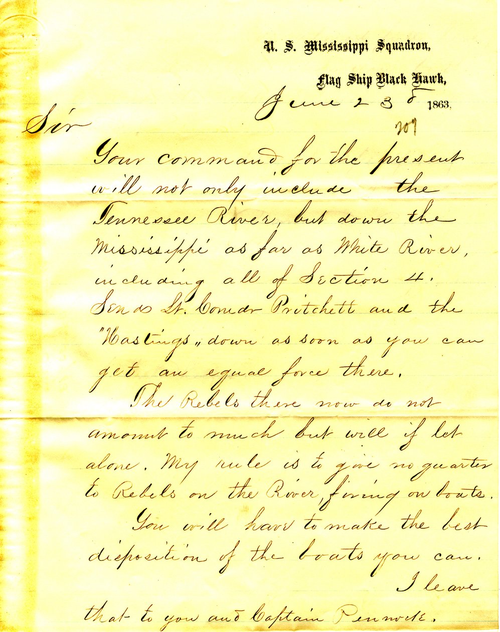 Carta de David D. Porter, U. S. Black Hawk, para Seth Ledyard Phelps, 23 de junho de 1863 de David D. Porter