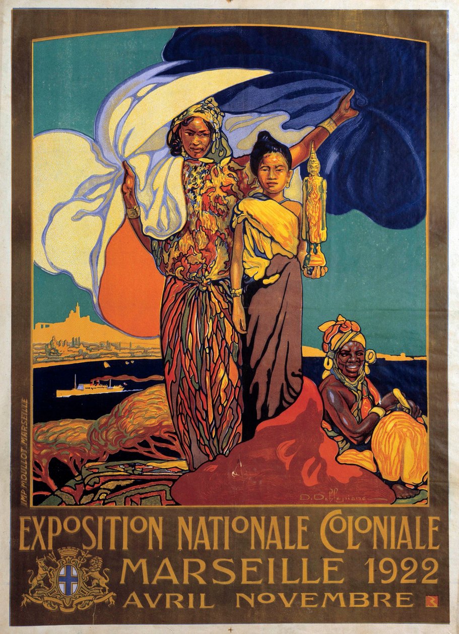 Colonialismo: cartaz para a exposição colonial nacional em Marselha, Cartaz de David Dellepiane (1866-1932) de David Dellepiane