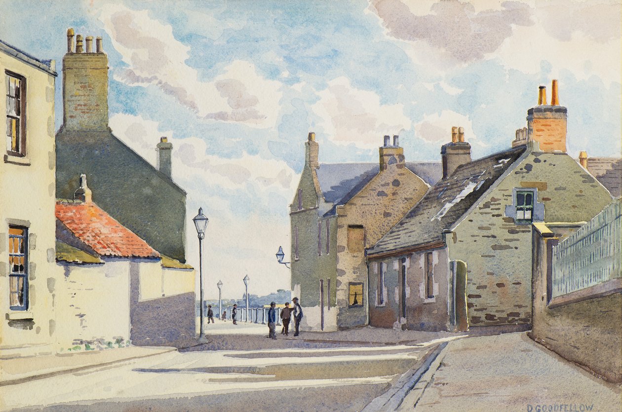 Ambrose Street, Broughty Ferry, século 20 (aquarela) de David Goodfellow