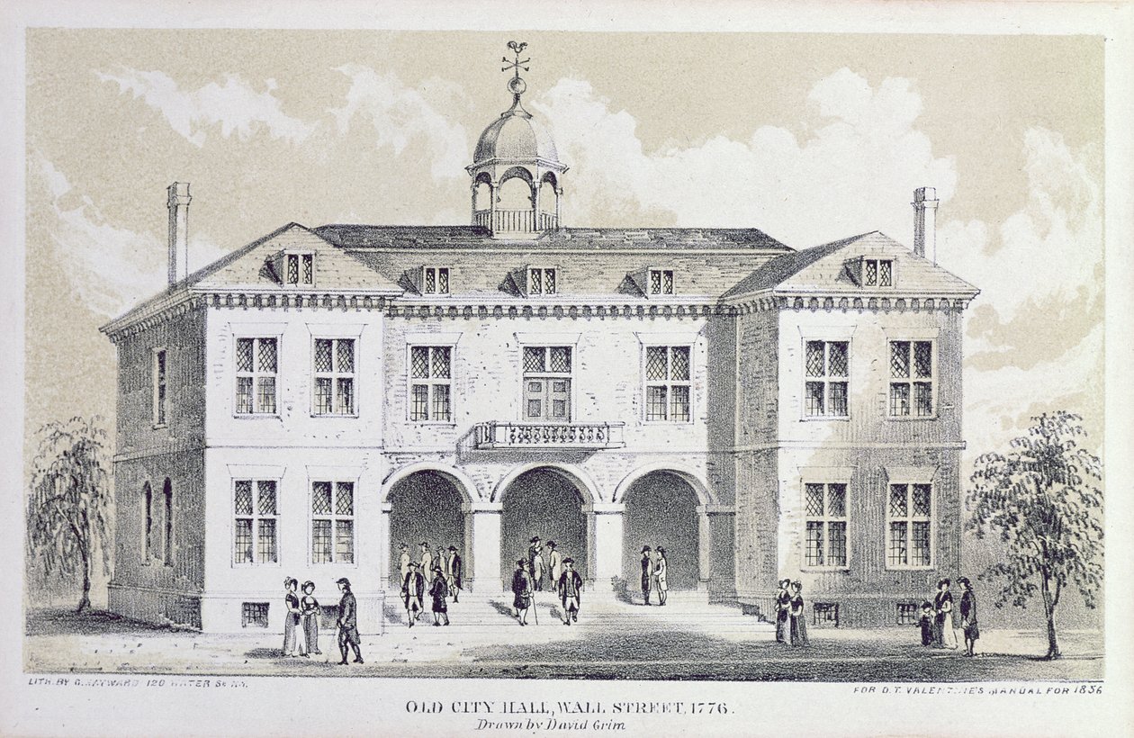 Old City Hall, Nova York, em 1776, do "Manual dos Namorados", gravado por George Hayward, 1856 de David Grim