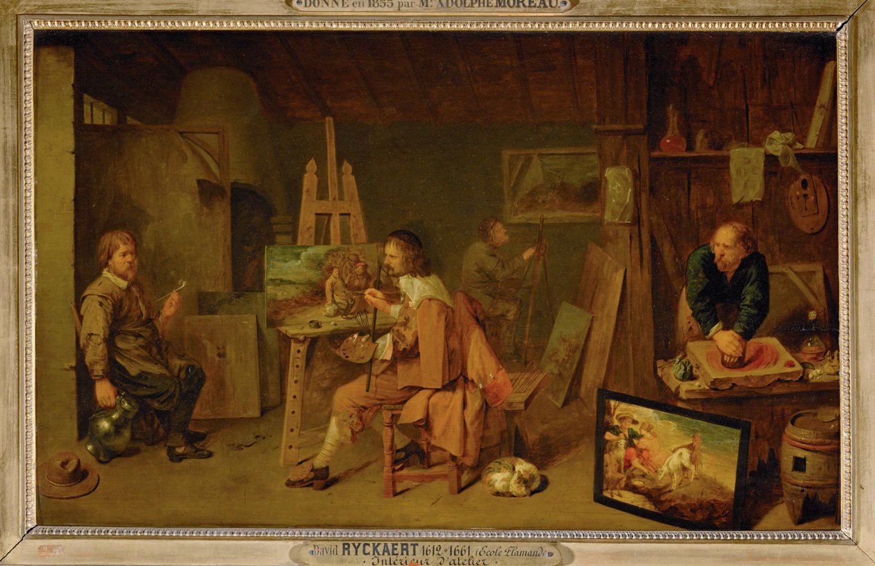 Pintores no seu estúdio ... de David III Ryckaert