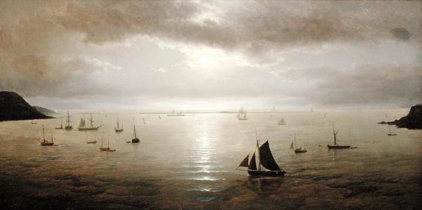Plymouth Sound by Moonlight (óleo sobre tela) de David James