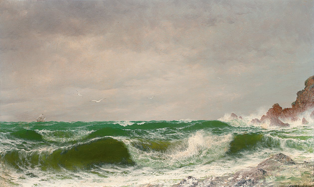 Ondas quebrando em uma costa rochosa, 1885 de David James