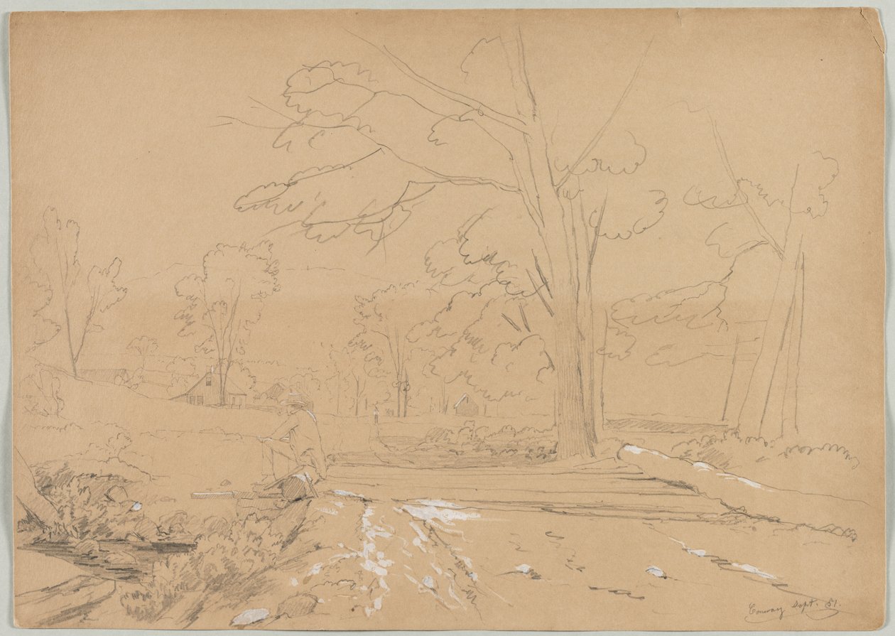 Paisagem com homem pesca, Conway, New Hampshire, 1851. de David Johnson