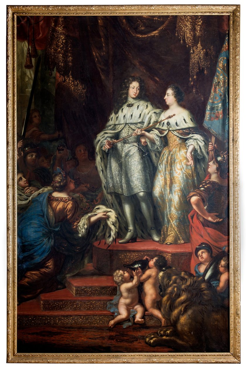 Alegoria sobre a forma como o rei Carlos XI recebe o governo das mãos da sua mãe, Hedvig Eleonora de David Klöcker Ehrenstrahl