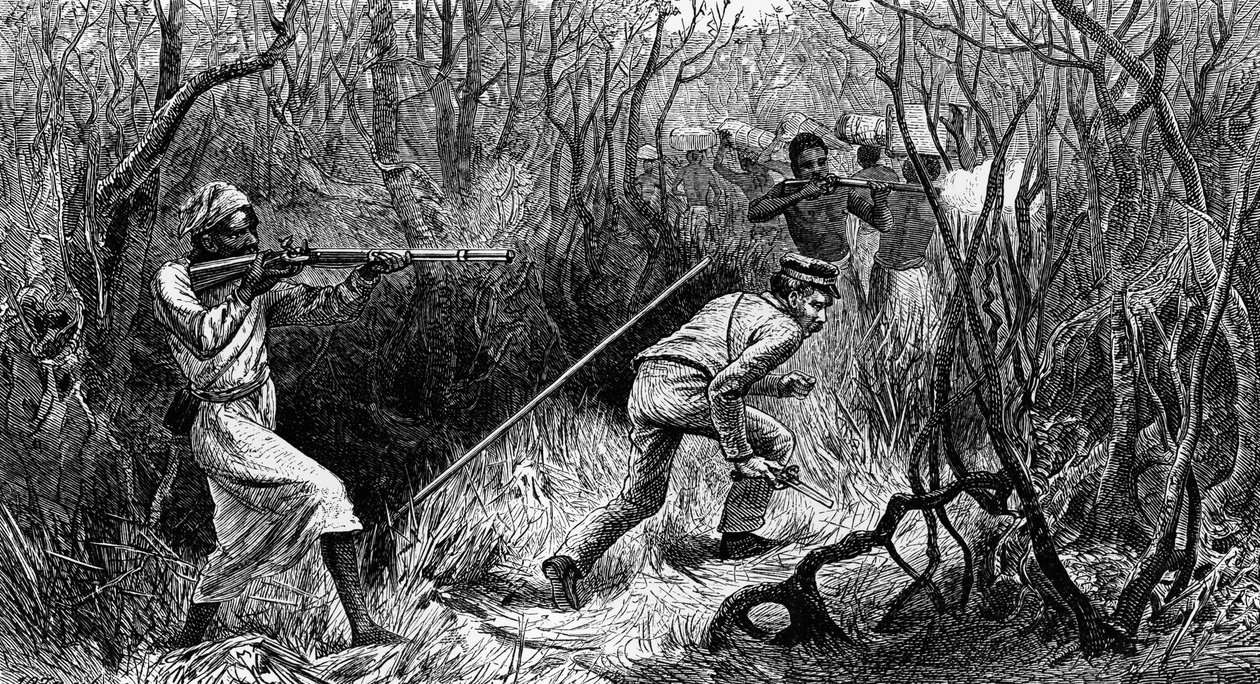 Manyema ambush, África Central, gravura de Last Journals of David Livingstone, de David Livingstone (1813-1873), Londres de David Livingstone