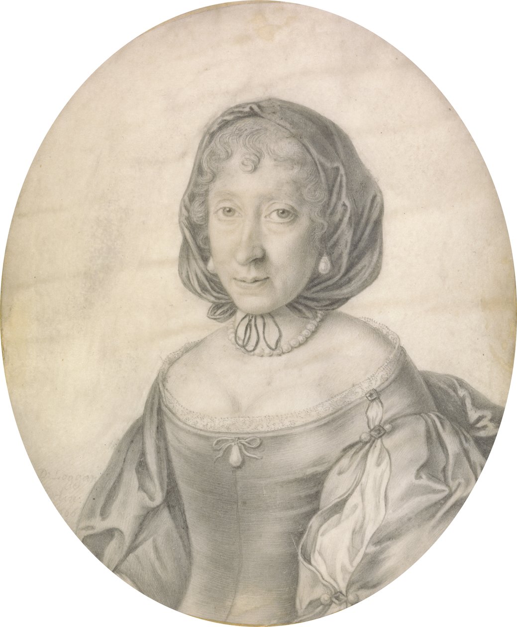 Retrato de uma senhora, 1666 (chumbo preto em pergaminho com lavagem) de David Loggan
