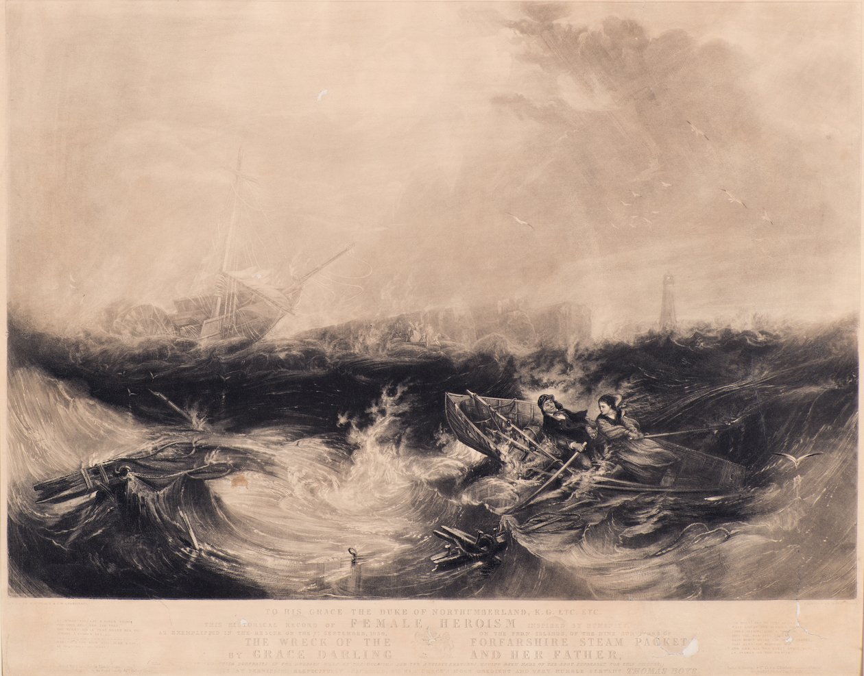 Grace Darling e seu pai resgatando os nove sobreviventes de Forfarshire de David Lucas
